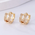 Golden square hoop earrings with micro-pave crystals and H-shaped hollow design - H-Letter Hollow / Gold