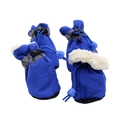 Detail of blue waterproof dog boots with soft white fleece lining and drawstring closures - US 3 / 4 Pcs Pack / Blue Thickened Plush