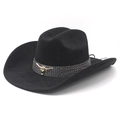 Klassieke zwarte suède western cowboyhoed met een vintage metalen stier-embleem - M (56-57 cm) / Zwart Imitatiesuède