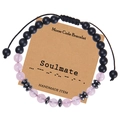 Soulmate Morse code bracelet with black matte beads and pink crystal on card - Soulmate Style (With Greeting Card)