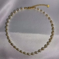 Natural pearl necklace with gold beads and stainless steel clasp on silk background - 3# Necklace (Rice Pearl Style)