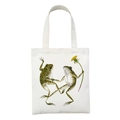 White canvas tote bag featuring vintage illustration of two dancing frogs - Anthropomorphic Dancing Frog Illustration Style (STD27-R)
