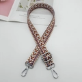 Adjustable woven ethnic pattern shoulder strap for crossbody bags with metal hooks - Light Blue Brown Wine Red + Silver Hook