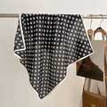 Elegant black and white floral printed square silk scarf with contrasting white borders - Black / 68*68cm