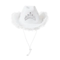White party cowboy hat with silver tiara and feather trim on a clean white background - Adult Size (58cm) / White Feather