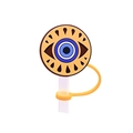 Yellow silicone evil eye straw cover dust plug accessory for reusable drinking straws - Yellow Blue Brown Evil Eye