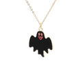 Cute Halloween ghost necklace with black enamel pendant and golden chain on white background - Bat Ghost Necklace