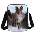 Crossbody shoulder bag featuring a photorealistic Australian Shepherd dog print on black - Australian Shepherd
