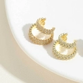 Golden C-shaped hoop earrings with woven wheat pattern and pavé cubic zirconia accents - Woven Wheat Zircon Ear Cuff / Gold