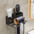 Matte black wall-mounted hair dryer holder and multi-functional storage rack for bathroom - Medium (809) / Metallic Grey
