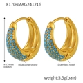 Detailansicht der 18K vergoldeten Edelstahl-Ohrringe mit Türkis- und Zirkonia-Inlays - Gold Blauer Türkis - Groß
