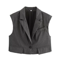 Conjunto profesional gris con raya diplomática de chaleco sastre y pantalón recto - S / Tops