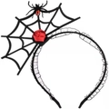 Detail of Halloween headband with black spider web, red satin rose, and ruby gem - Red Rose Red Diamond Spider Web