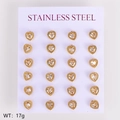 Set mit 12 Paar goldenen Edelstahl-Ohrsteckern in Herzform mit Zirkonia-Besatz - Herzform (6mm)