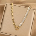 Collana di lusso in titanio dorato con zircone e maglia a forma di cuore - Forma a Cuore con Stile Strass Trasparente (NK-22)