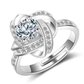 Silver adjustable moissanite ring with intertwined bands and round center stone - Four-leaf Clover Ring [plated White Gold] Ljz-56 / Adjustable Open