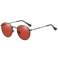 Vintage round polarized sunglasses with black metal frame and amber brown lenses - Black Frame Red Lens (Polarized) C18