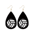 Retro teardrop volleyball earrings in black faux leather with golden metal hooks - Cutout Volleyball/Waterdrop/No.10