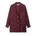 Giacca blazer lunga in lino bordeaux da donna con tasche grandi e bottoni frontali - XS / Outerwear