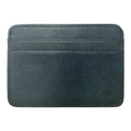 Macro detail of high-quality genuine leather card holder with fine stitching and dual slots - Navy Blue