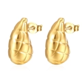 18K gold plated stainless steel teardrop earrings with elegant mesh texture pattern - Grid Pattern / Gold