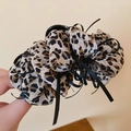 Chiffon leopard print hair scrunchie with decorative black ribbon streamers for women - Leopard Fabric Scrunchie (18# Hair Claw-Black-Coffee)