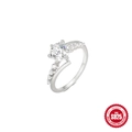 Luxurious S925 sterling silver ring with six-prong setting and pavé side stones - US 7 / White Gold #12 (Classic Six-Prong White Zirconia Solitaire)