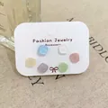 Close-up of six pairs of colorful square stud earrings on a fashion jewelry display card - 4# Multicolor Square (6 Pairs)