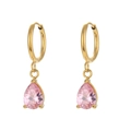 Elegant 18K gold plated hoop earrings featuring a pink pear-cut zircon teardrop drop - Pink