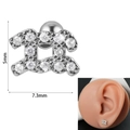 Gemini zodiac stud earring in silver stainless steel with sparkling cubic zirconia - 0.8*6*3mm / Aquarius