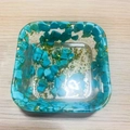 Square resin tray with turquoise stones and gold foil flakes for crystal jewelry storage - Square / Turquoise & Gold Foil