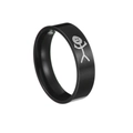 Matt schwarzer Titanstahl-Ring mit lustiger Stickman-Gravur und Innenwölbung - US 9 / Schwarz