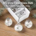 Set of 6 clear glass Christmas ornaments with fake snow and dry vine fillings, 4cm diameter - Withered Vine (Style D) / Set of 6