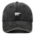 Cappellino da baseball vintage in denim nero lavato con ricamo orso polare e parasole - Nero