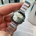 Women's quartz watch with square green gradient dial and polished steel band - Silver Strap Green Dial (20774)