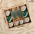 Set of 10 dark green flocked Christmas ornaments with silver sequins and gold mesh - 10-Piece Set / Dark Green