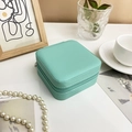 Portable mint green PU leather square jewelry box with secure zipper closure for travel - Small Square Case / Tiffany Blue
