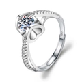 Elegant S925 sterling silver ring featuring a round moissanite and heart-shaped setting - Adjustable Open / Eternal Kiss 1ct