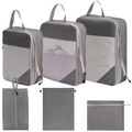 6-piece travel organizer compression set in grey and white nylon with mesh detail - 6-Piece Set (includes Flat Pocket) / Gray