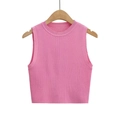 Pink Y2K sleeveless knitted crop top for women with crew neck on a wooden hanger - Burgundy