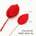 Künstliche rote Seidenblätter für DIY-Weihnachtskränze, 3x5cm mit Drahtstielen - Rotes Rosenblatt (10 Stück/Bündel)