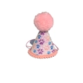 Pink pet birthday hat with glitter finish, paw prints and fluffy pompom detail - Individual New Hat Pink