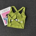 Neon green sports bra with multi-strap criss-cross back design for fitness and yoga - S / Avocado Green