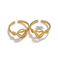 Adjustable gold stainless steel open ring featuring a 10mm hollow heart design - Gold-Tone Cutout Heart Pattern