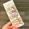 5-piece pink macaron hair clip set with resin seashell, mermaid tail, and pearl heart shapes - 5 Pieces / Pink Heart