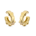 Close-up of gold-plated C-shaped cuff earring featuring micro-pave star-shaped cubic zirconia - Plain Gold Star / 1 Pair