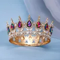 Luxurious gold crown with multicolored crystal drops and sparkling rhinestones - Gold Base Iridescent AB