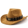 Klassischer Western-Cowboyhut aus Wildlederimitat mit Nietband und Adler-Abzeichen - M(56-58cm) / Khaki