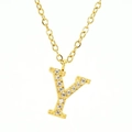 Gold plated letter Y necklace pendant with sparkling zircon rhinestones for women - Letter Y / Gold