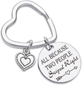 Silver stainless steel heart keychain with 'Swiped Right' engraved round charm pendant - Style B (All Because Two People Swiped Right)